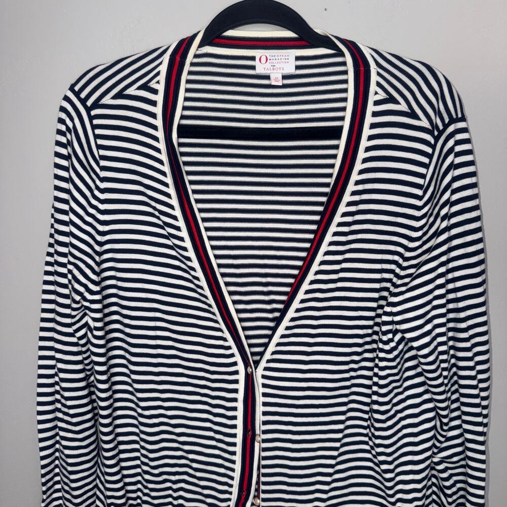Talbots + Oprah Magazine Collection Womens 1x Striped Button Cardigan Sweater